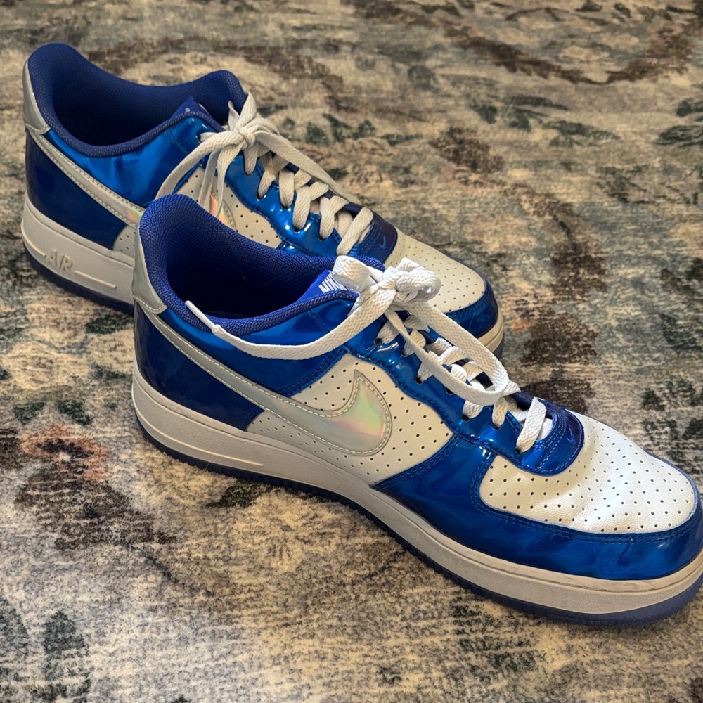 Nike Air Force Ones | Glossy Patent Blue with Silver Swoosh